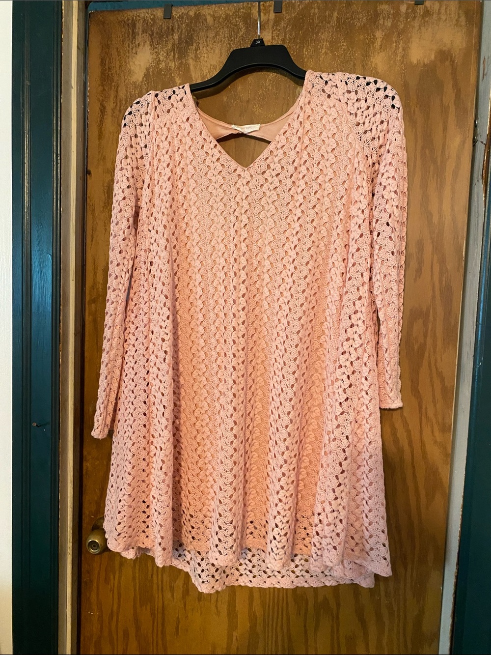 Peach Love California Pink Crochet Mini Dress